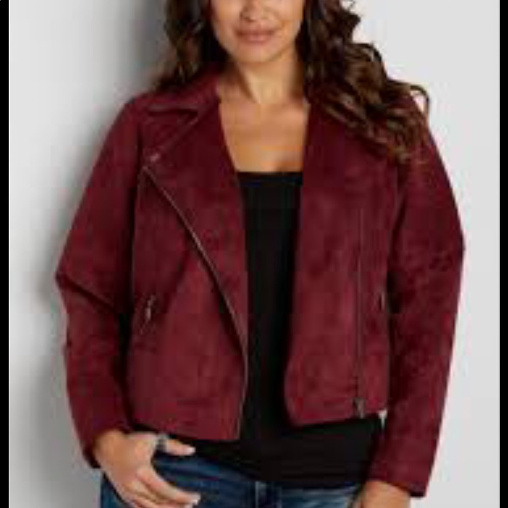 Maurices Faux Suede Moto Jacket Burgundy Size S